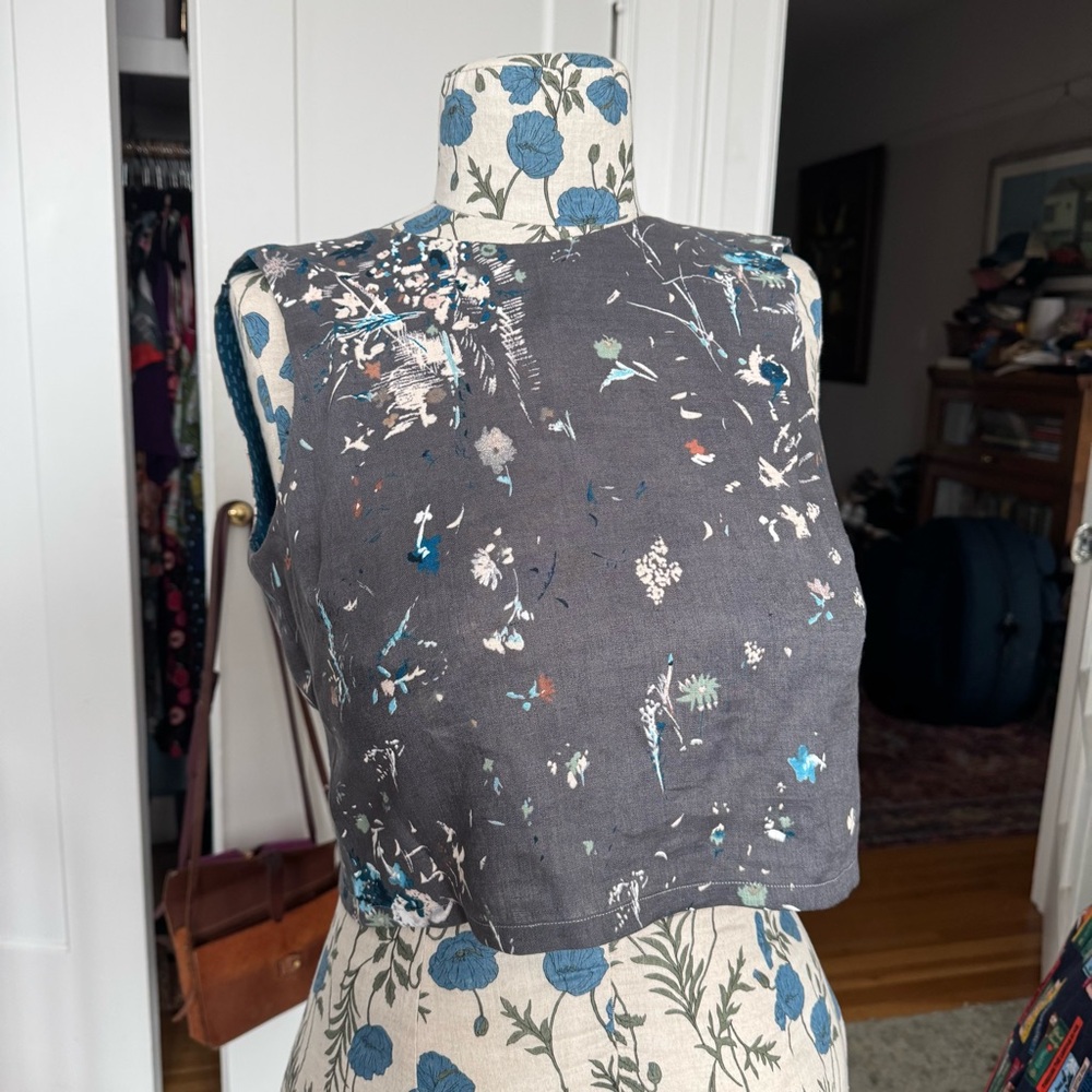 Grey linen backless top